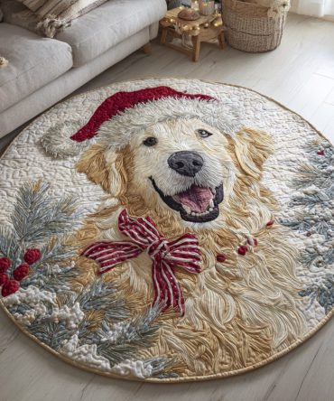 Santa Golden Retriever Quilted Round Mat