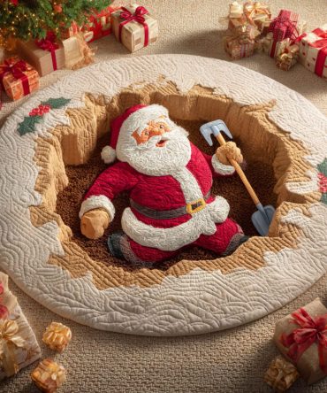 Santa Shovel Quilted Round Mat