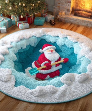Santa Snow Trail Quilted Round Mat