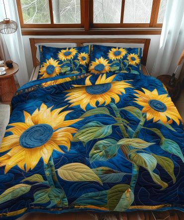 Sapphire Sunflower 3-Piece Quilted Bedding Set