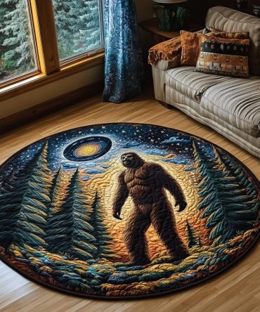 Sasquatch And Ufo Cryptic Forest Quilted Round Mat