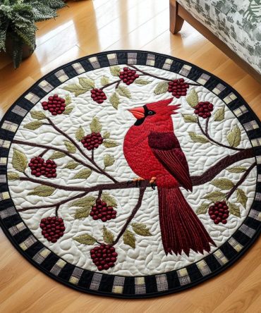 Scarlet Songbird Quilted Round Mat