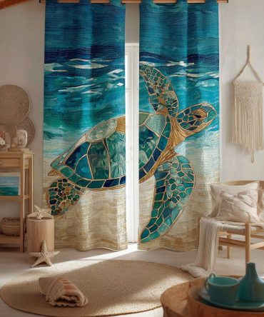 Sea Breeze Turtle Quilted Curtains