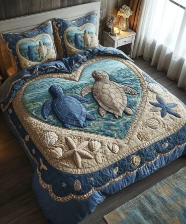 Sea Turtle Couple 3-Piece Quilted Bedding Set