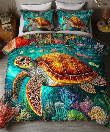 Sea Turtle Glow 3-Piece Quilted Bedding Set