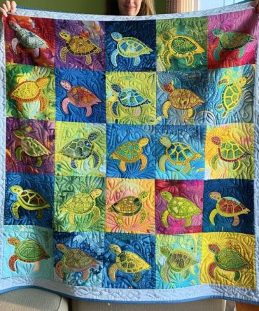 Seaside Turtle Journey Quilted Blanket