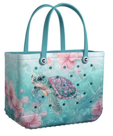 Turtle Floral Beach Tote Bag - Waterproof & Stylish Carryall For Summer Adventures