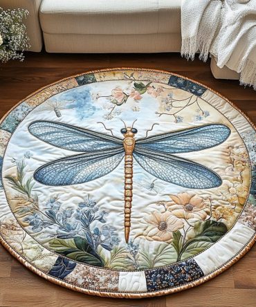 Serene Sky Dragonfly Quilted Round Mat