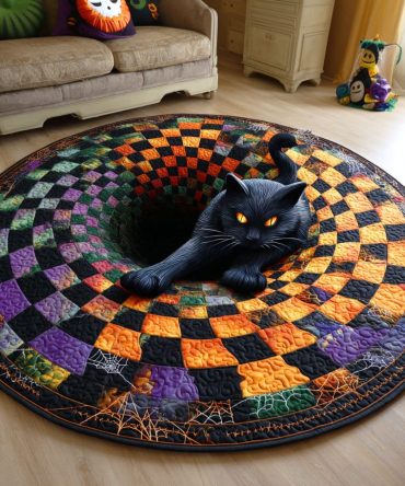 Shadow Cat Quilted Round Mat