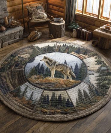 Shadow Wolf Quilted Round Mat