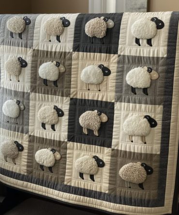 Shadow And Light Sheep Quilted Blanket
