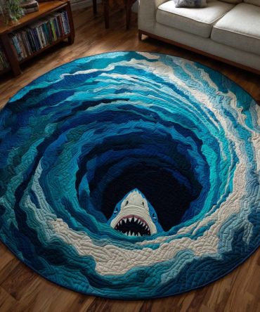 Shark Descent Quilted Round Mat