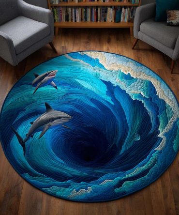 Shark Whirlpool Quilted Round Mat