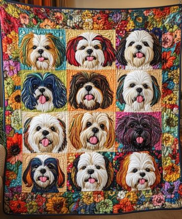 Shih Tzu Garden Quilted Blanket