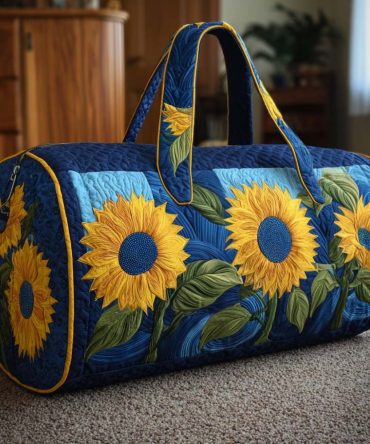 Shining Petals Quilted Floral Duffle Bag — Quilted Weekender Travel & Gym Carry-On for Women