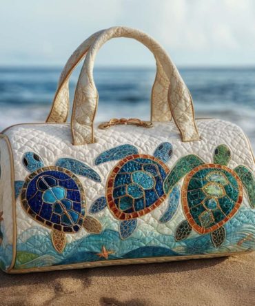 Shore Friends Quilted Duffle Bag — Cute Coastal Weekender Travel Duffel for Beach Trips, Gym & Overnight