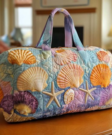 Shoreline Shells Quilted Duffle Bag - Stylish Travel & Gym Bag with Nautical Design