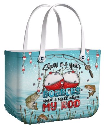 Fun Fishing Tote Bag - Show Me Your Bobbers Design - Perfect For Anglers