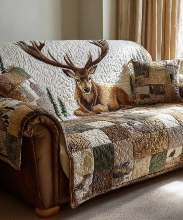 Silver Stag Quilted Sofa Cover
