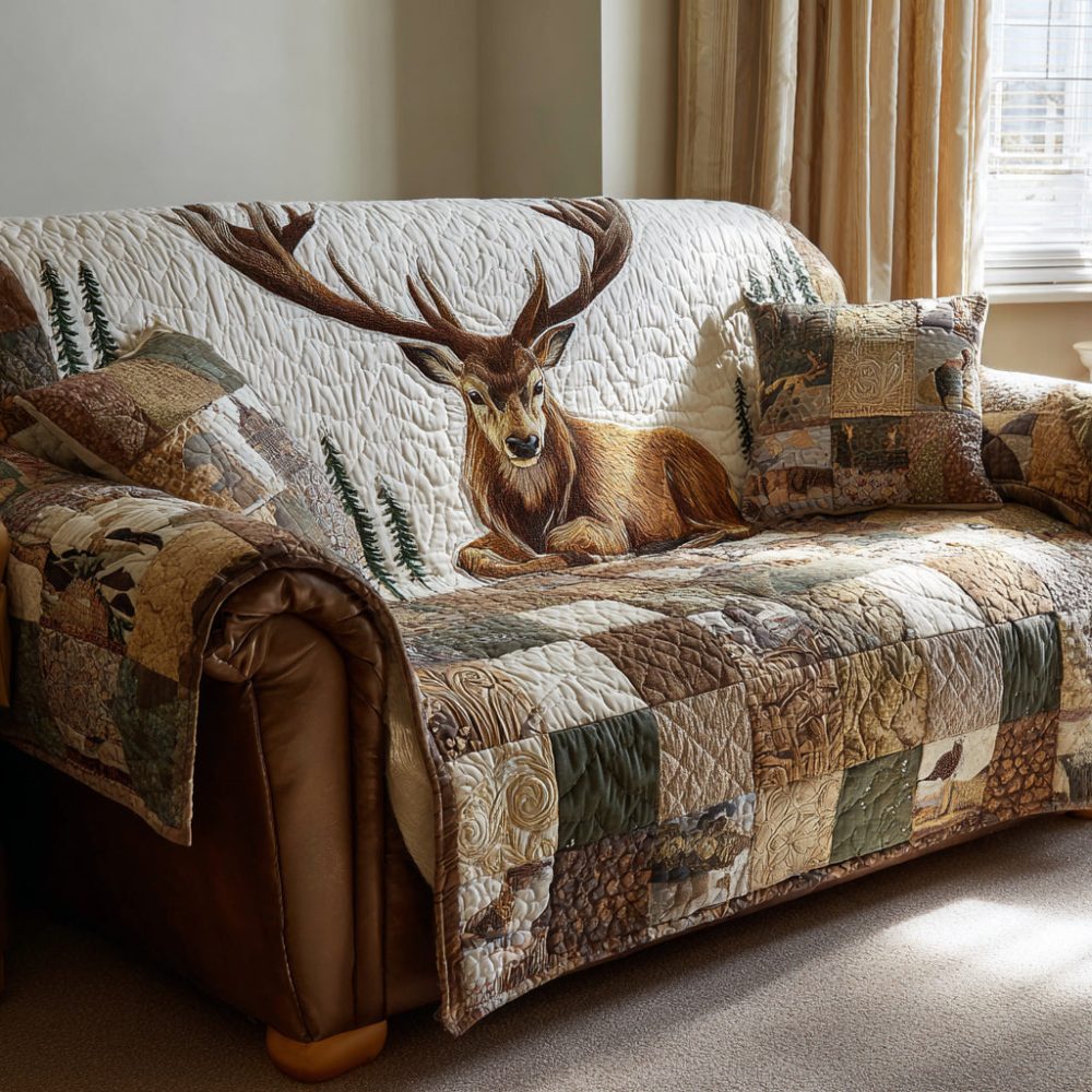 Silver Stag Quilted Sofa Cover