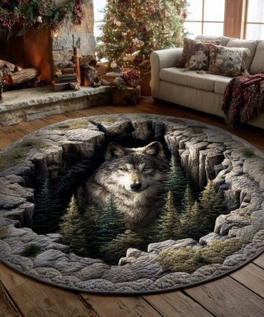 Silver Wolf Quilted Round Mat