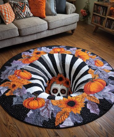 Skull Bloom Quilted Round Mat