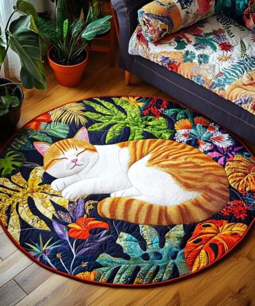 Sleeping Cat Retreat Quilted Round Mat