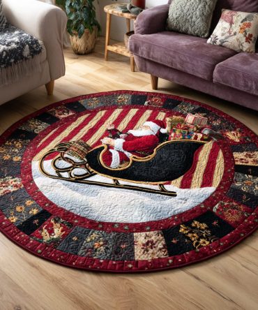 Sleigh Santa Claus Quilted Round Mat