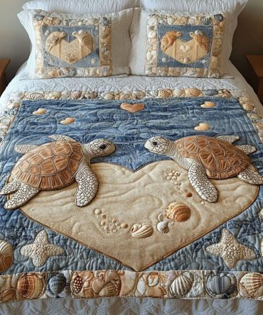 Slow And Steady Hearts 3-Piece Quilted Bedding Set