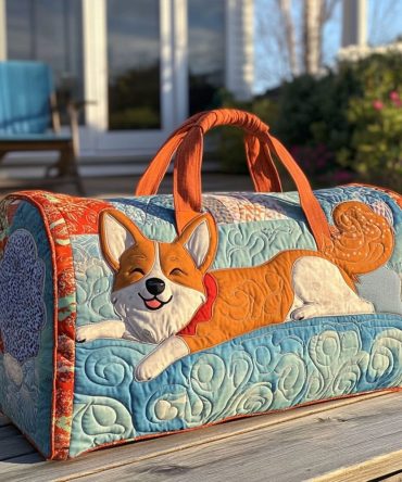 Smiling Corgi Quilted Duffle Bag - Cute Pet Lover Travel Bag for Gym, Overnight & Weekend Getaways