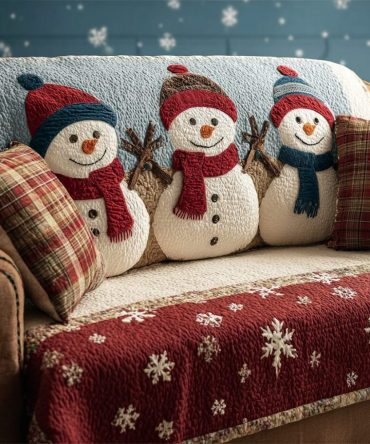 Smiling Snowman Quilted Sofa Cover