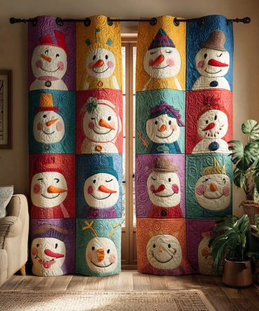 Smiling Snowy Pal Quilted Curtains