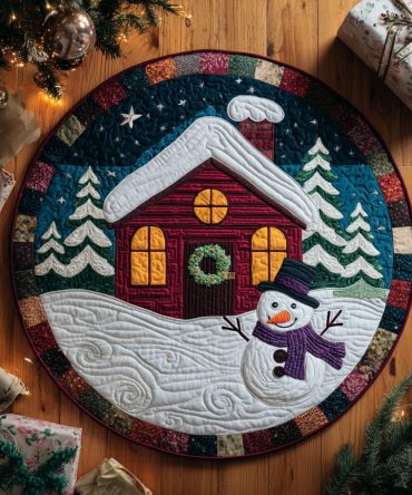 Snow Cabin Quilted Round Mat