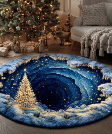 Snow Hole Night Quilted Round Mat
