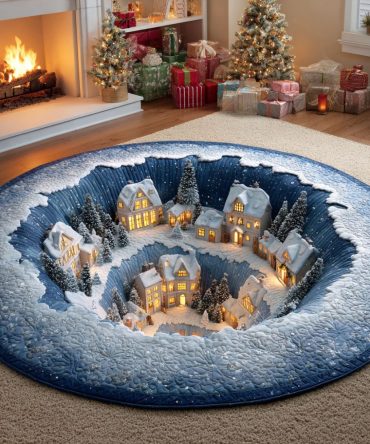 Snow Village Glow Quilted Round Mat