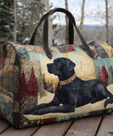 Snowbound Lab Quilted Duffle Bag - Cozy Labrador Winter Scene Weekender Travel Bag, Quilted Carry-On for Dog Lovers