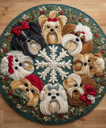 Snowfall Shih Tzu Quilted Round Mat