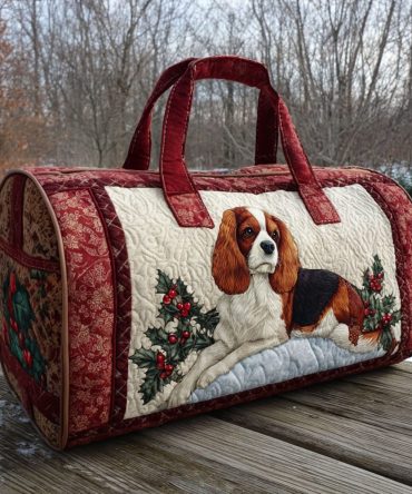 Snowflake Spaniel Quilted Duffle Bag — Quilted Travel Weekender, Holiday Gift for Spaniel & Dog Lovers