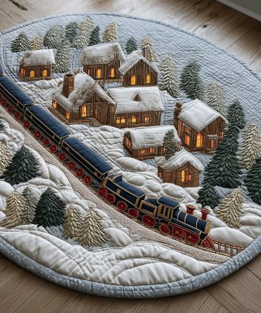 Snowflake Train Quilted Round Mat