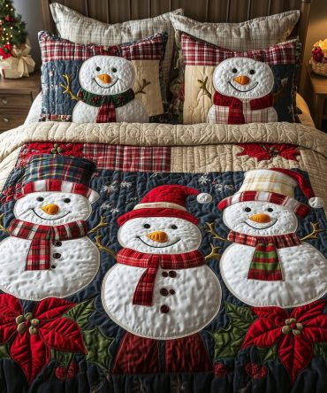 Snowman Family Fun 3-Piece Quilted Bedding Set