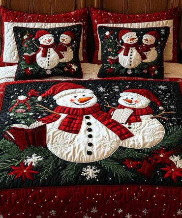 Snowman Sleigh Retreat 3-Piece Quilted Bedding Set