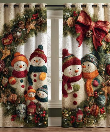 Snowman Winter Cheer Quilted Curtains