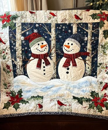 Snowman In Snowfall Quilted Blanket
