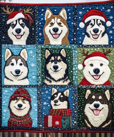 Snowy Husky Delight Quilted Blanket