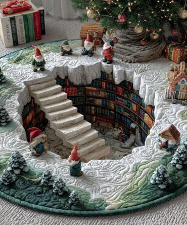 Snowy Book Haven Quilted Round Mat