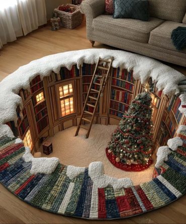 Snowy Book Stair Quilted Round Mat