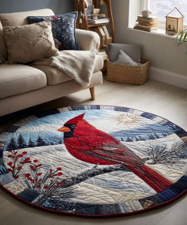 Snowy Cardinal Quilted Round Mat
