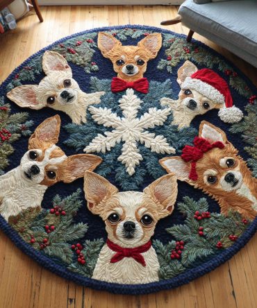 Snowy Chihuahua Quilted Round Mat