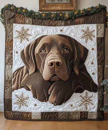 Snowy Chocolate Lab Quilted Blanket