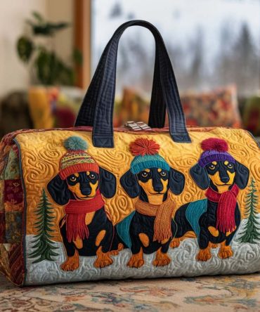 Snowy Friends Quilted Duffle Bag - Cute Winter Animal Weekender Travel Bag, Quilted Overnight Carry-On for Kids & Adults